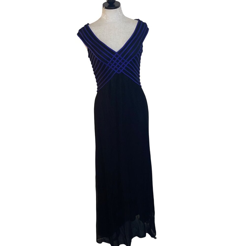 Deadstock Tadashi Vintage 1990s Womens Gown Size 8 Black Ribbon Chiffon Skirt